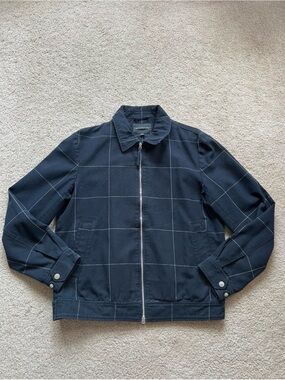 Club Monaco Navy Windowpane Zip Jacket
